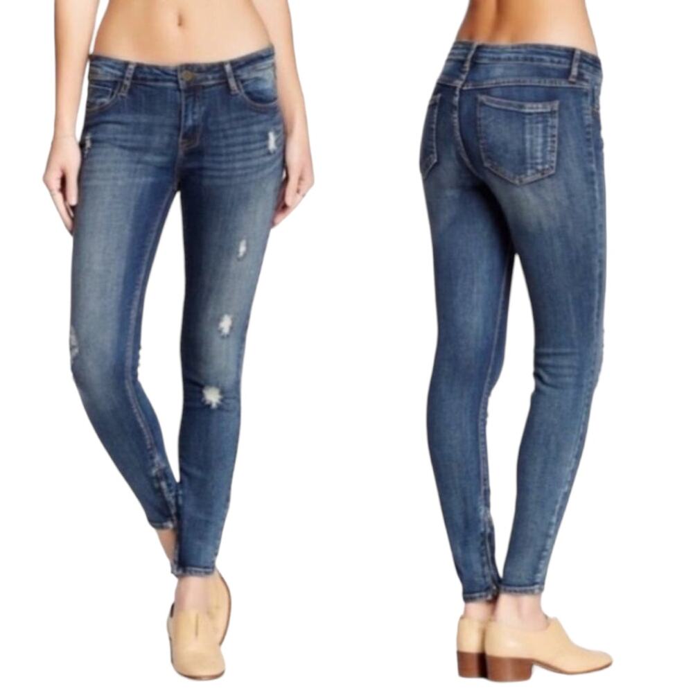 Pistola Anais Blue Wash Zip Cuff Distressed Cotton Blend Skinny Jeans Size 28